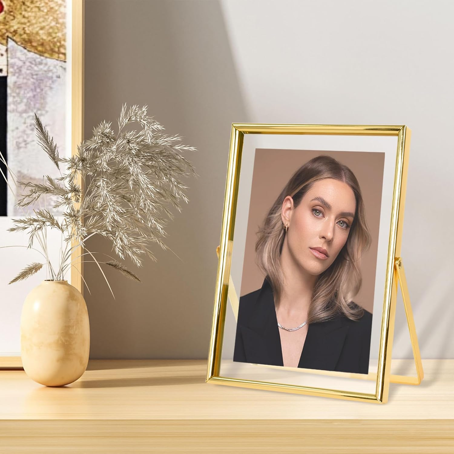 6 Inch Picture Frame, 10X15Cm Photo Frame Floating Frame in Metal with Acrylic Glass, Children'S Art Photo Frame, Table Decoration for Bedroom Desk Living Room Gallery, Vertical + Horizontal (Gold) image number 3