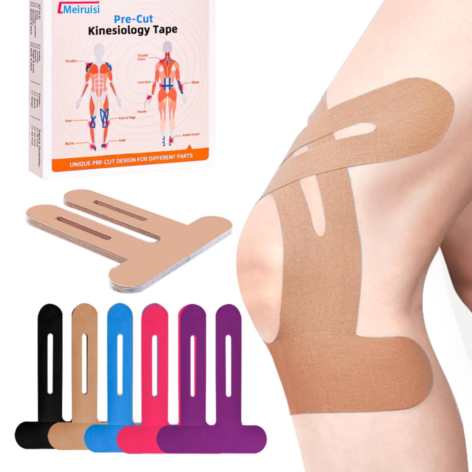 Kinesiology Tape for Knees, 10 Pcs - Knee Support & Stability, Knee Pain Relief Athletic Tape - Waterproof & Elastic, Breathable Hypoallergenic Latex-Free Tape, Black (Beige)