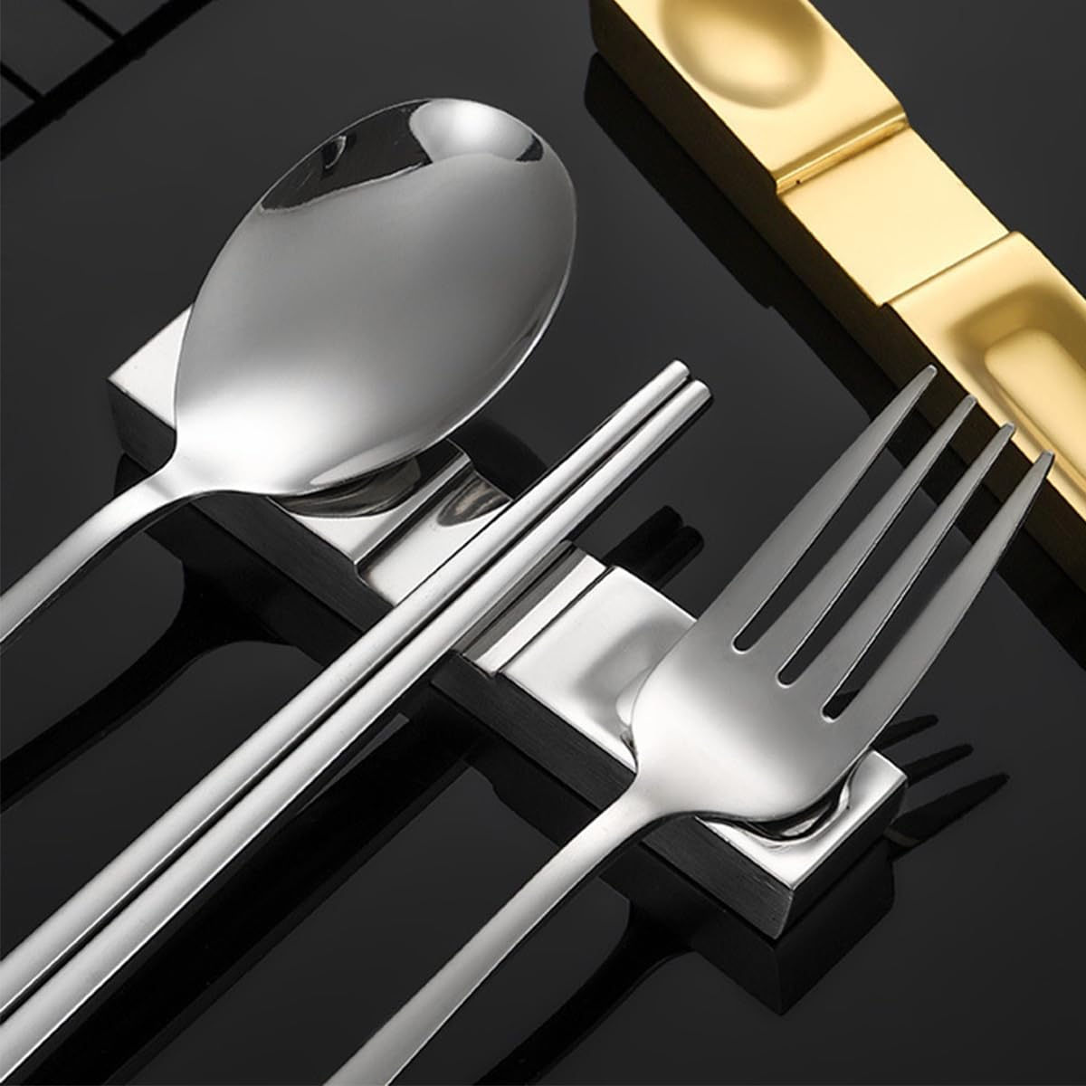 2 Pcs NUZAMAS Chopstick Rest Stainless Steel Chopsticks Holder Reusable Tableware Holder for Home Hotel Metal Cutlery Shelf image number 5