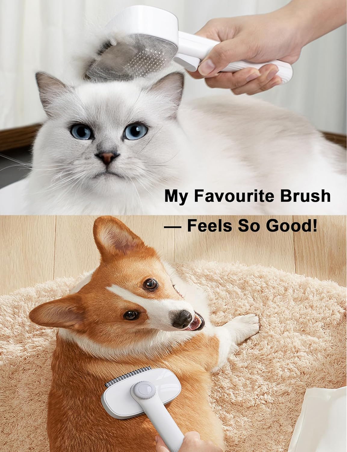 Adjustable Pet Grooming Brush for Cats and Dogs &ndash; Self-Cleaning Slicker Comb, No Hair Clogging, One-Click Fur Removal, Gentle Dematting & Undercoat Care for Long & Short Hair