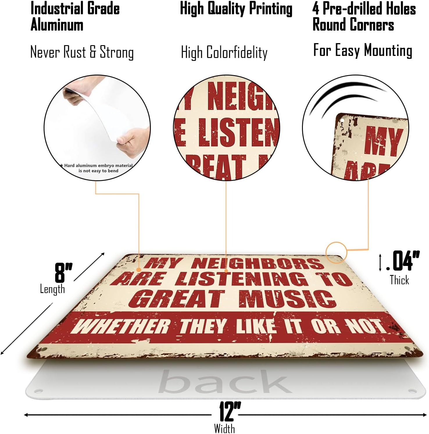 Funny Music Metal Sign - My Neighbors Are Listening to Great Music - Music Lovers Garage Bar Man Cave(2404) image number 5