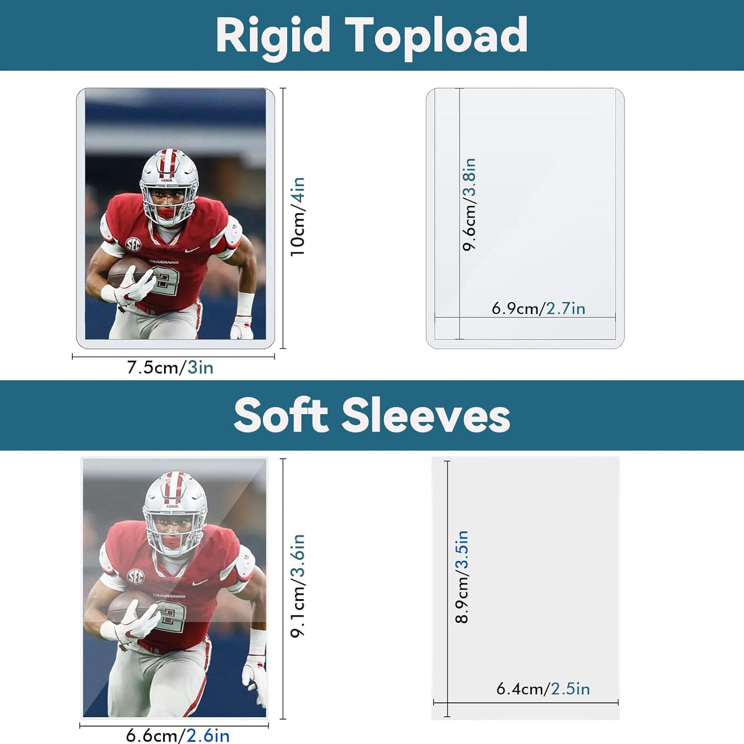 200 Count Card Sleeves Set &ndash; 100 Hard Toploaders + 100 Penny Sleeves for Trading Cards Top Loaders for Cards Protector Sleeve, 3" X 4" Baseball Card Holders, Football,Sports & Game Card Protectors image number 5