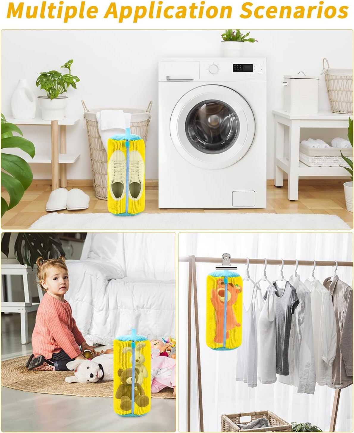 Bixury Shoe Wash Bag, Washing Machine, Shoe Bag, Washing Machine, Pack of 2, Multi Laundry Bag Shoes with 360&deg; Cleaning Fluff, Self-Cleaning Shoes, Washing Bag for Washing Machine and Dryer (Yellow) image number 1