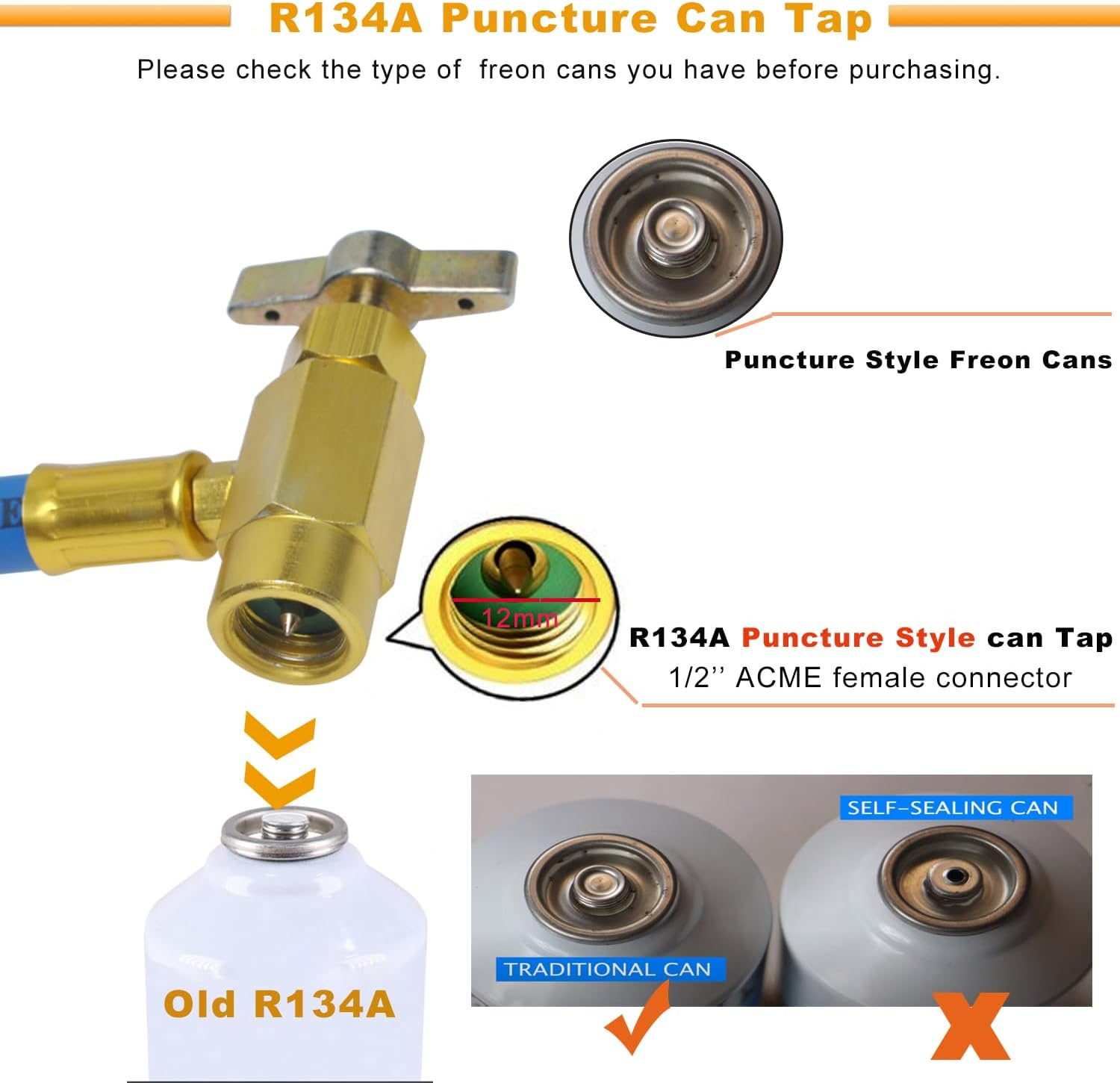 R134A Car AC Refrigerant Charge Hose Kit Recharge Hose with Gauge,A/C 1/2 Recharge Measuring Kit Can Tap Air Conditioning Pressure Gauge R134A by Ketofa image number 4