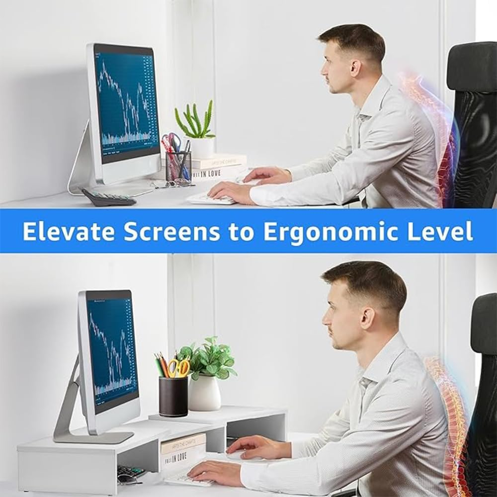 HHWRT Desk Monitor Stand with Drawer, Adjustable Length and Angle, Desktop Organizer Stand, Dual Monitor Stand Riser, Ergonomic Computer Screen Riser for Home and Office Desk Organization image number 2