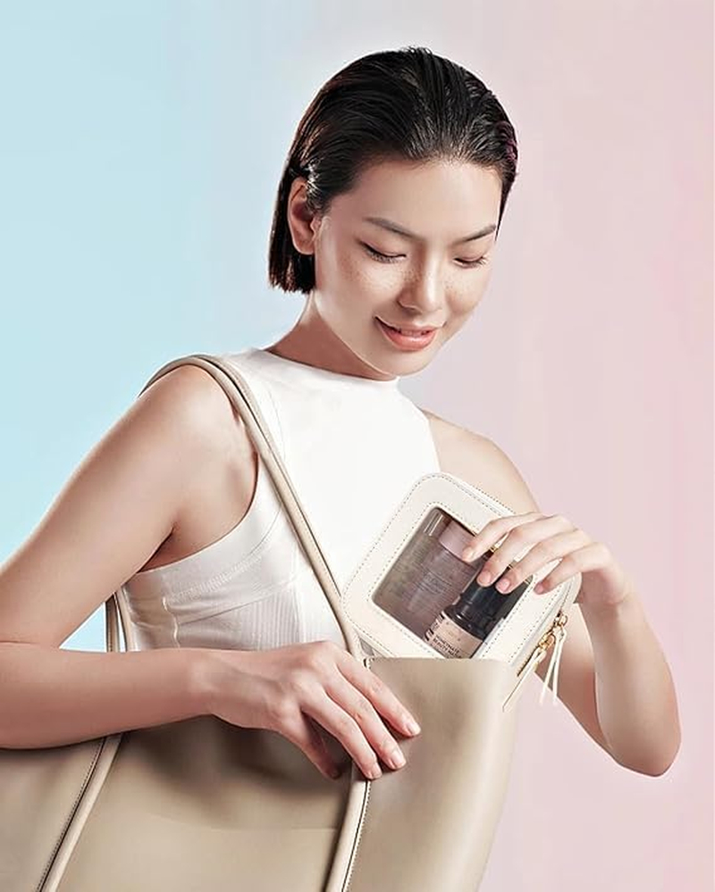 Clear Makeup Bag Small, Mini Travel Cosmetic Case Transparent TSA Approved Toiletry Bag with Zipper Portable Make up Pouch for Purse Traveling Car Essentials Organizer for Women Men (Mini White) - Mini Dark Pink image number 3