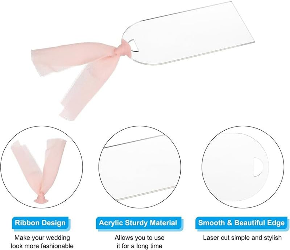 Acrylic Place Cards Wedding Blank Arched Frosted Clear Wedding Reserved Signs, 16Pcs Wedding Reserved Ribbon Seating Tag Blank Arched Acrylic Place Cards,Wedding Blank Arched Acrylic Place Cards image number 4