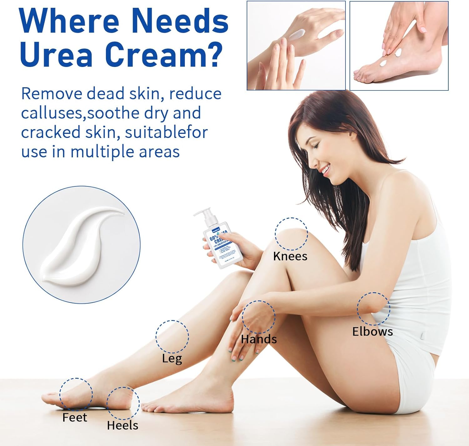Urea Cream 60% for Feet Maximum Strength, Urea Foot Lotion with 2% Salicylic Acid for Dry Cracked Feet, Heel, Hand & Knee, 5.3 Oz Exfoliating Foot Care for Dead Skin, Softening & Deep Moisturizing image number 4