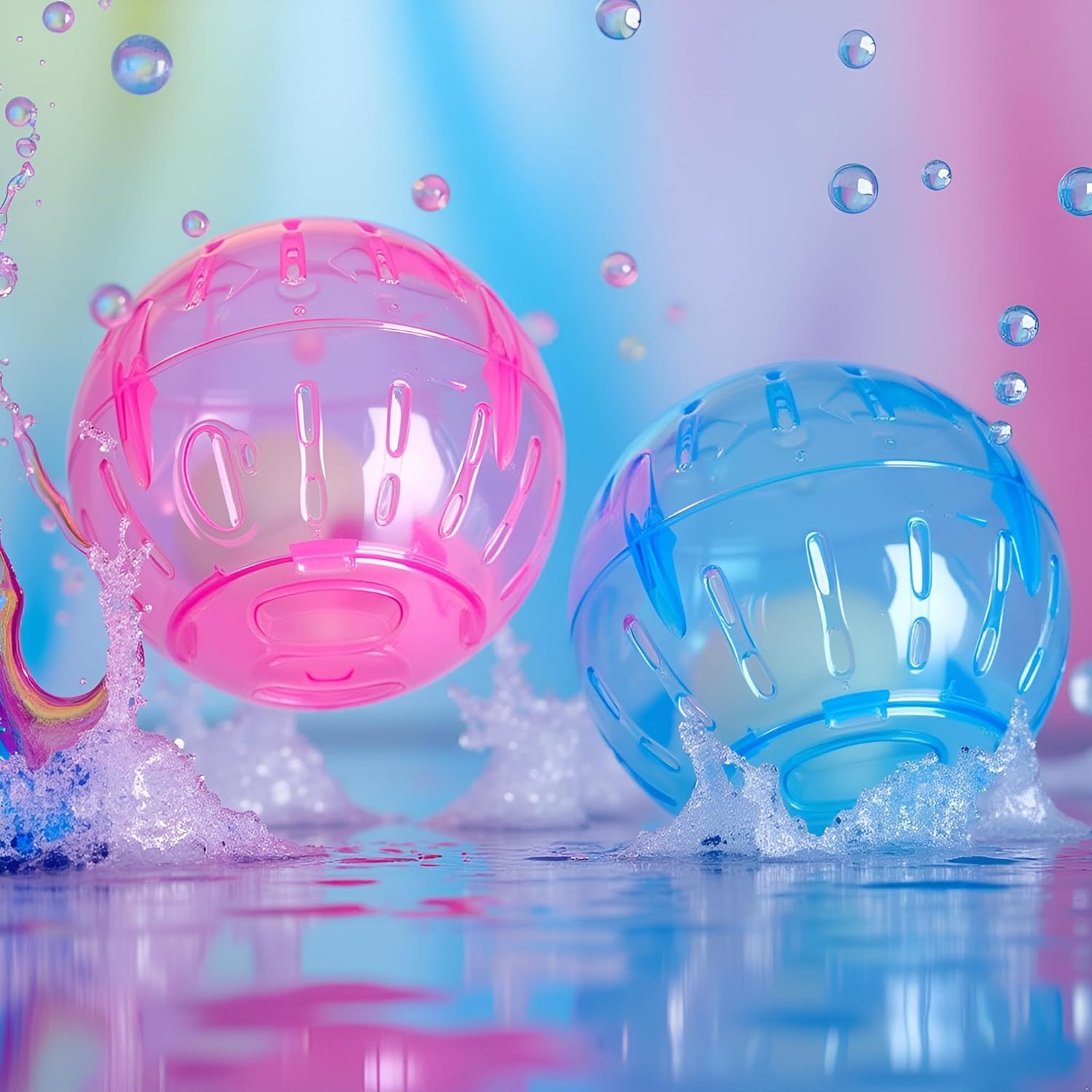 2Pcs Hamster Balls Dwarf Hamster Exercise Balls Running Wheel Gerbil Toys, Small Animals, Small Pet Supplies(Blue and Pink) image number 3