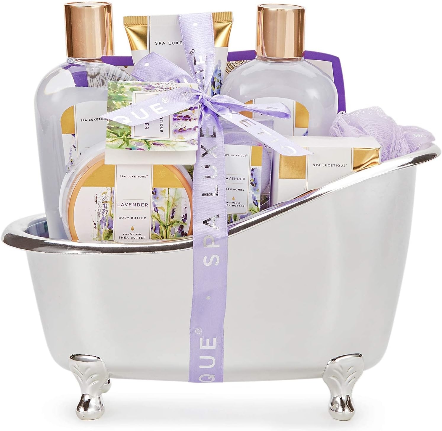 SPA LUXETIQUE Bath Gift Set, 8-Piece Spa Set, Birthday Gift, Lavender Scent, Wellness Set for Women, Care Set with Decorative Bathtub, Gifts for Women, New Year Gifts, image number 4