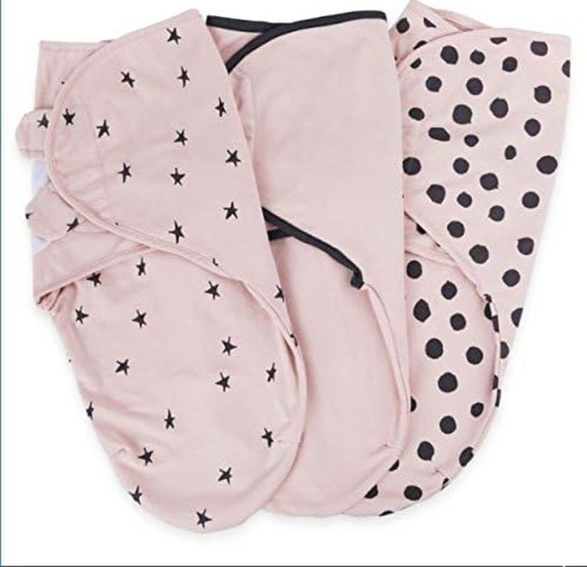 Ely'S & Co. Adjustable Swaddle Blanket Infant Baby Wrap Set 3 Pack 0-3 Monthsfor Baby Girl Black and Blush Pink Combo By image number 2