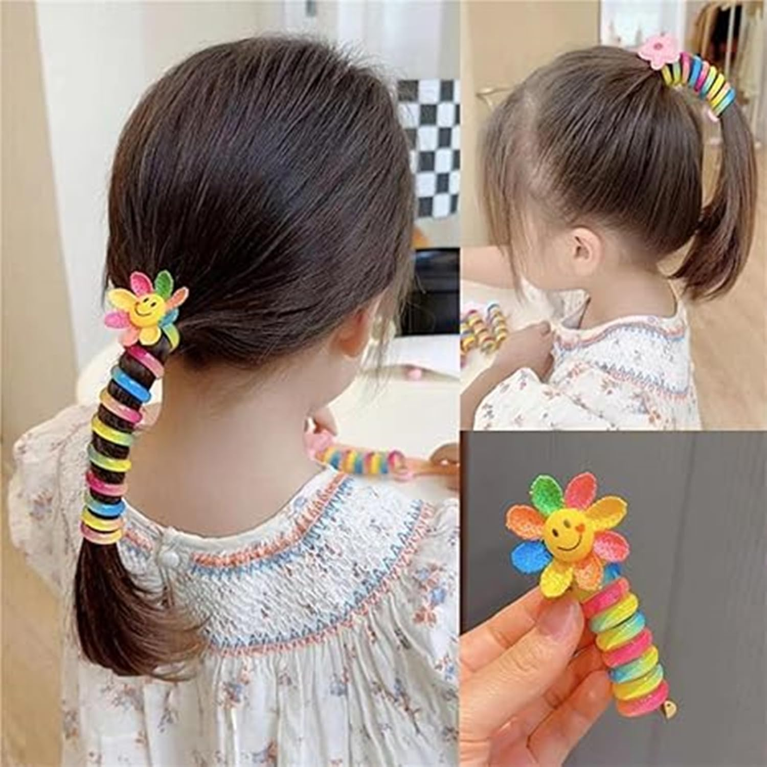 7 Pack Spiral Telephone Wire Hair Ties for Women & Girls - Soft No Pull Hair Bands, Colorful Braided Elastic Hair Ties for Kids, School, Sports image number 1