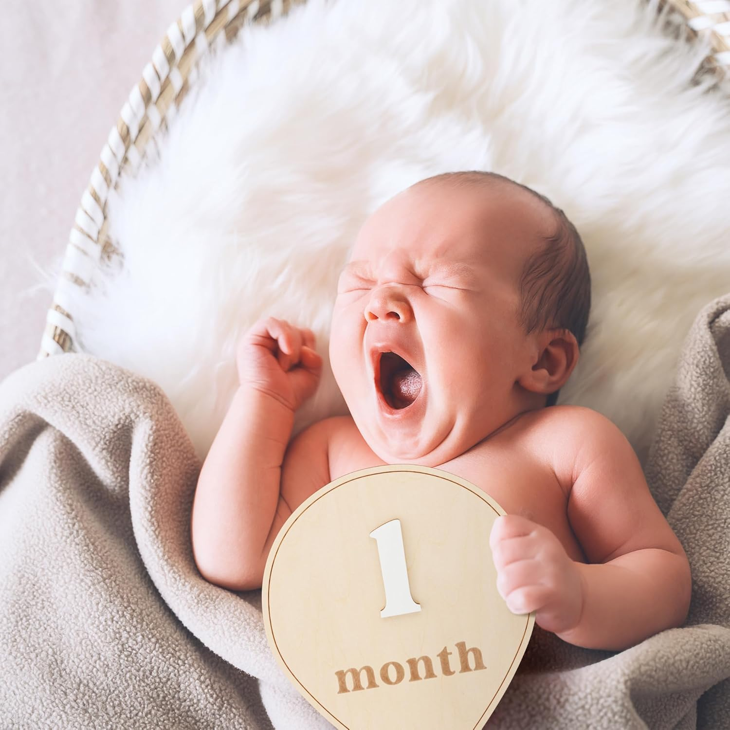 Beautiful Baby Monthly Milestone Cards - the Perfect Wooden Discs for Adorable Milestone Pictures of Your Newborn - 2X Reversible Balloon Signs with Interchangeable Numbers Make a Great Shower Gift