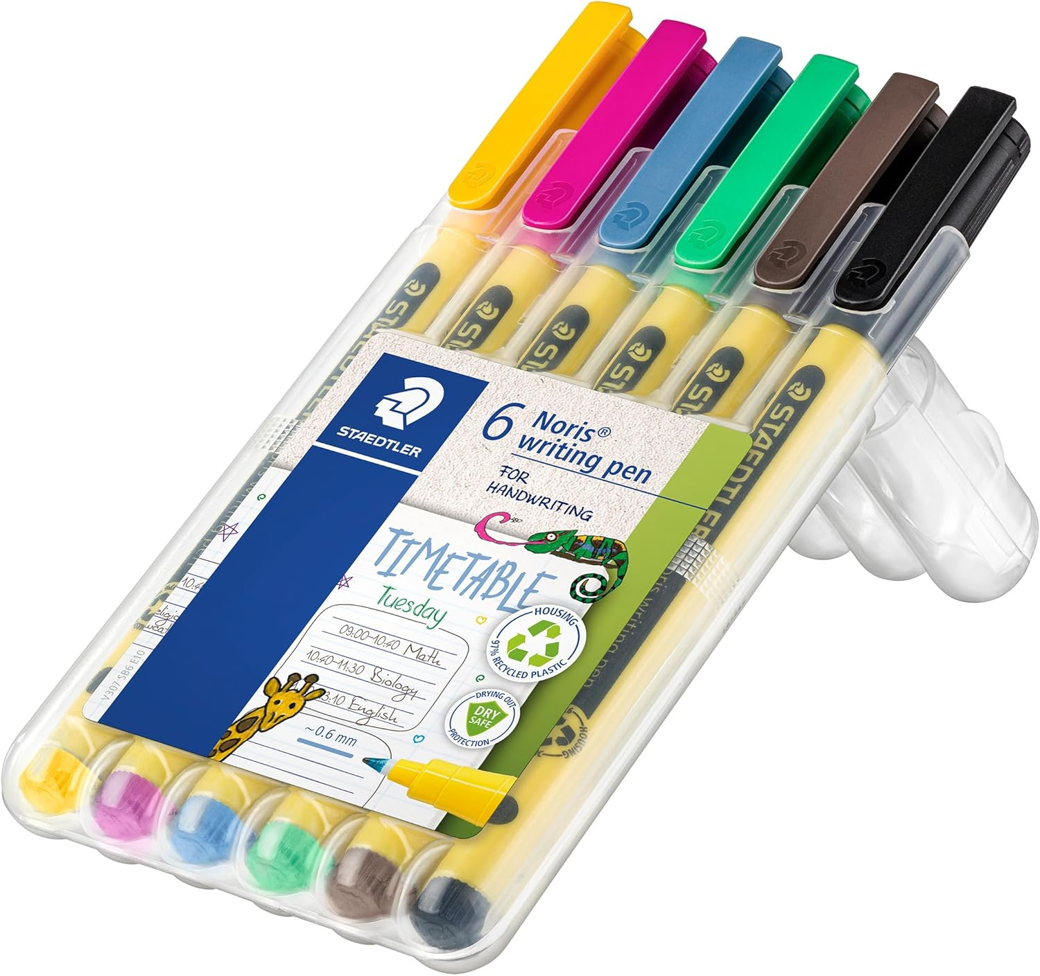 STAEDTLER Noris Writing Pen 307 Fineliner, Housing Made from 97% Recycled Plastic According to ISO 14021, Box of 6 Fineliners in Assorted Colours, 307 SB6 image number 3