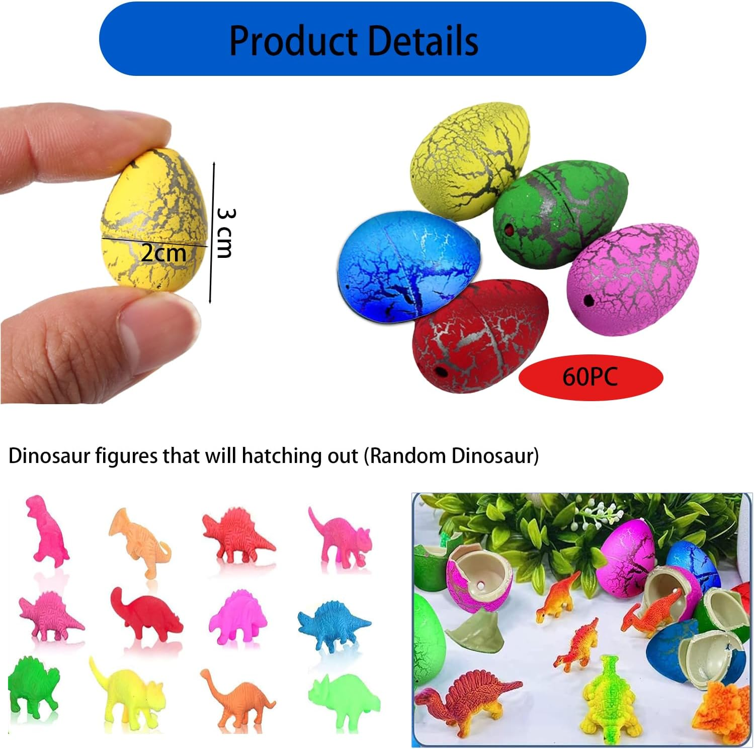 60PCS Small Dinosaur Eggs Toys,Hatching Dinos Egg for Dinosaur Favors Party Birthday Valentine Goodie Bag Stuffers Classroom Carnival Prizes Bulk Pinata Fillers Novelty for Toddler Kids 3-10 Boy Girl image number 4