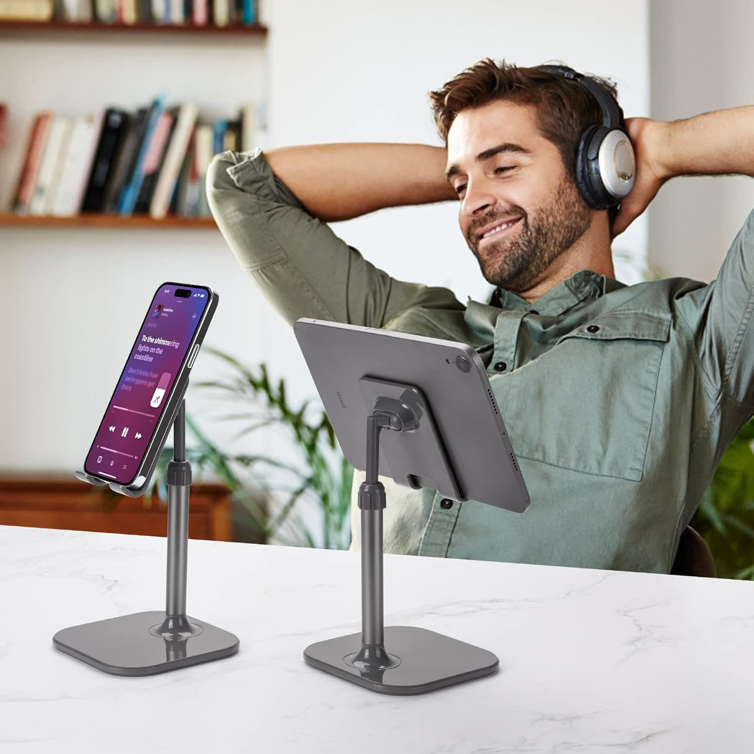 Doboli Cell Phone Stand, Phone Stand for Desk, Phone Holder Stand Compatible with Iphone and All Mobile Phones Tablet, Gifts for Adults Women Men Mom Wife, Space Gray image number 2