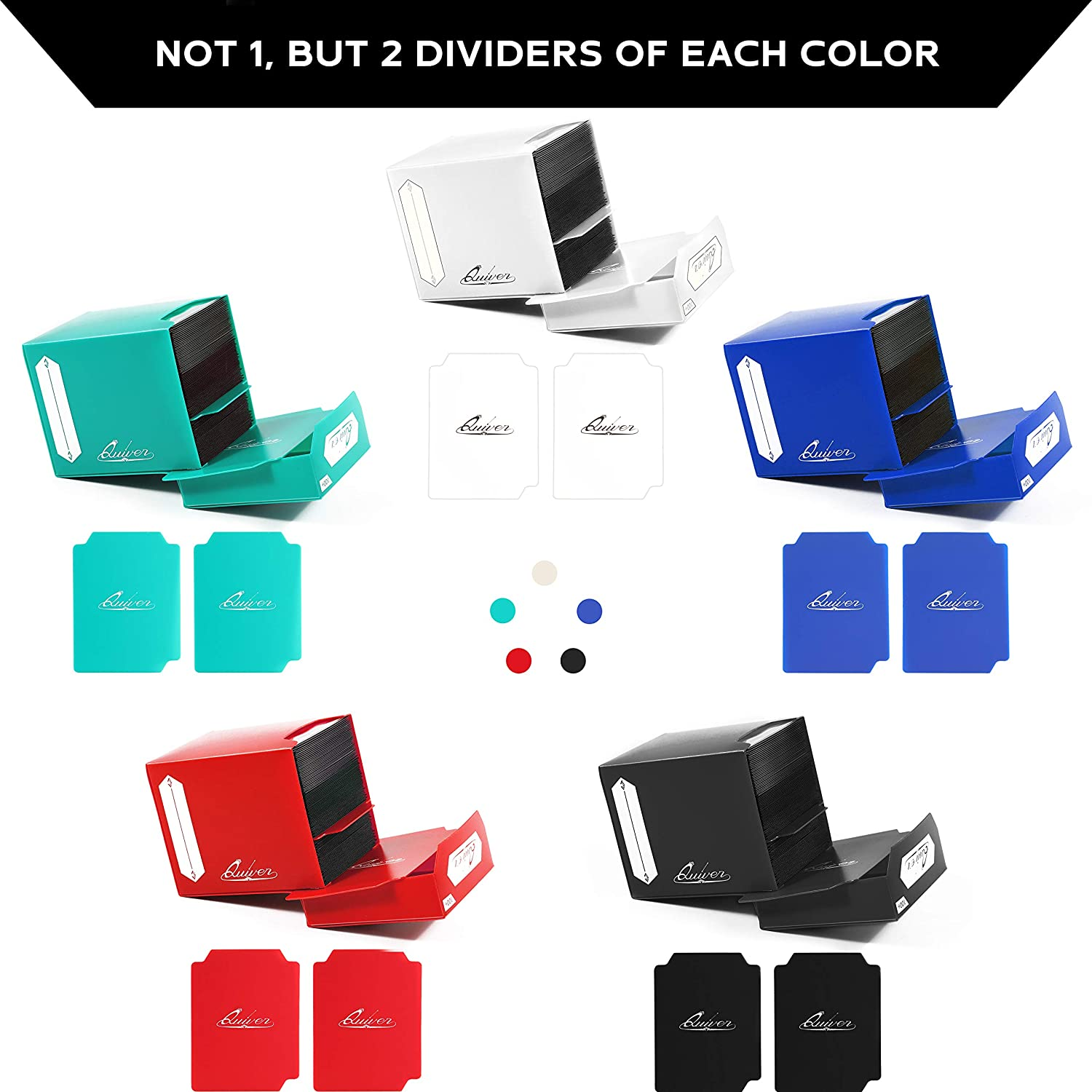 Quiver Time 100+ Standard Deck Blocks with 2 Dividers/Card Deck Box - Set of 5 MTG Deck Box - Compatible with Magic Commander & Other TCG Cards - (White, Black, Blue, Red & Green) image number 4