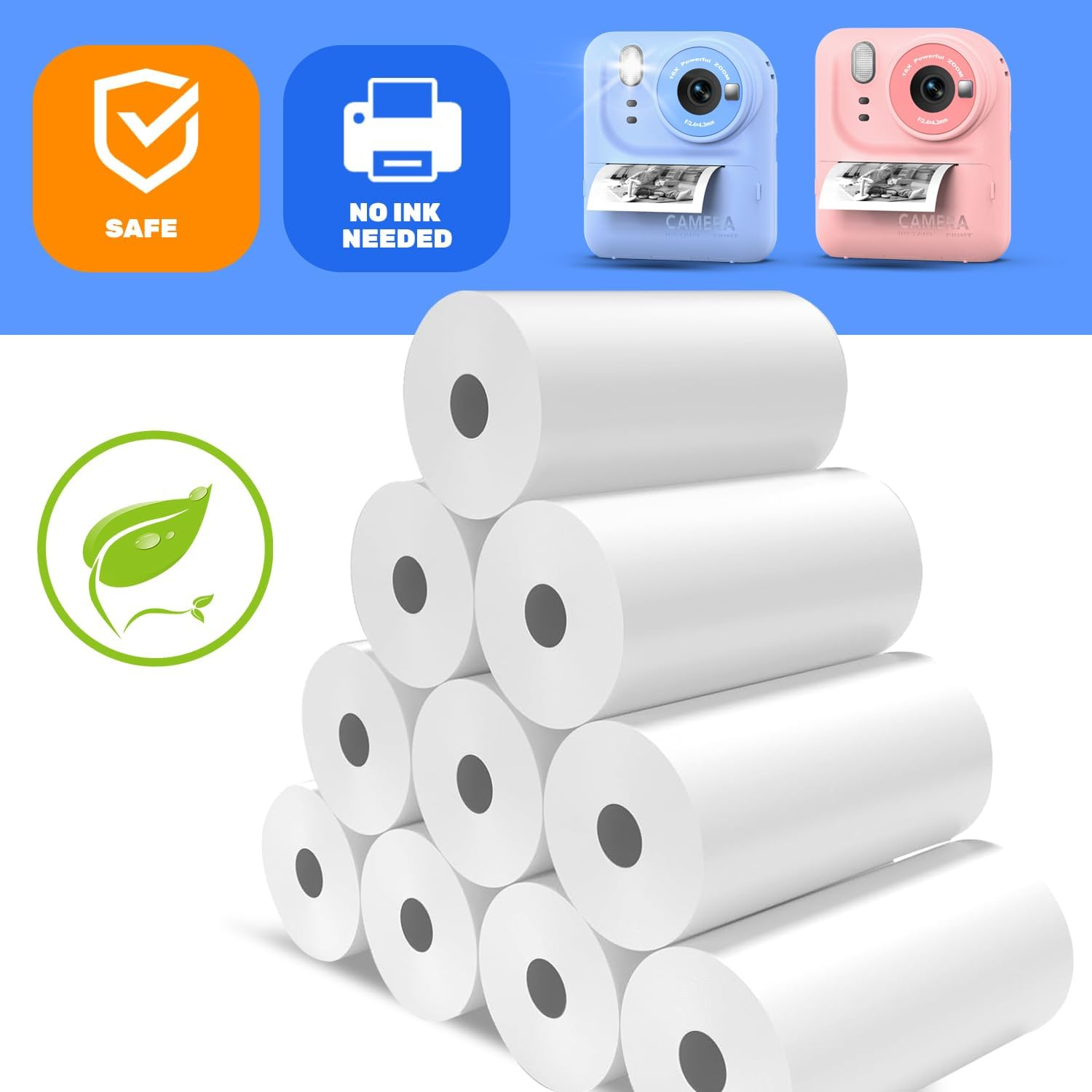 10 Rolls Kids Camera Instant Print Paper - Bpa-Free Thermal Paper for Most Children'S Printing Cameras, Capture & Create image number 1