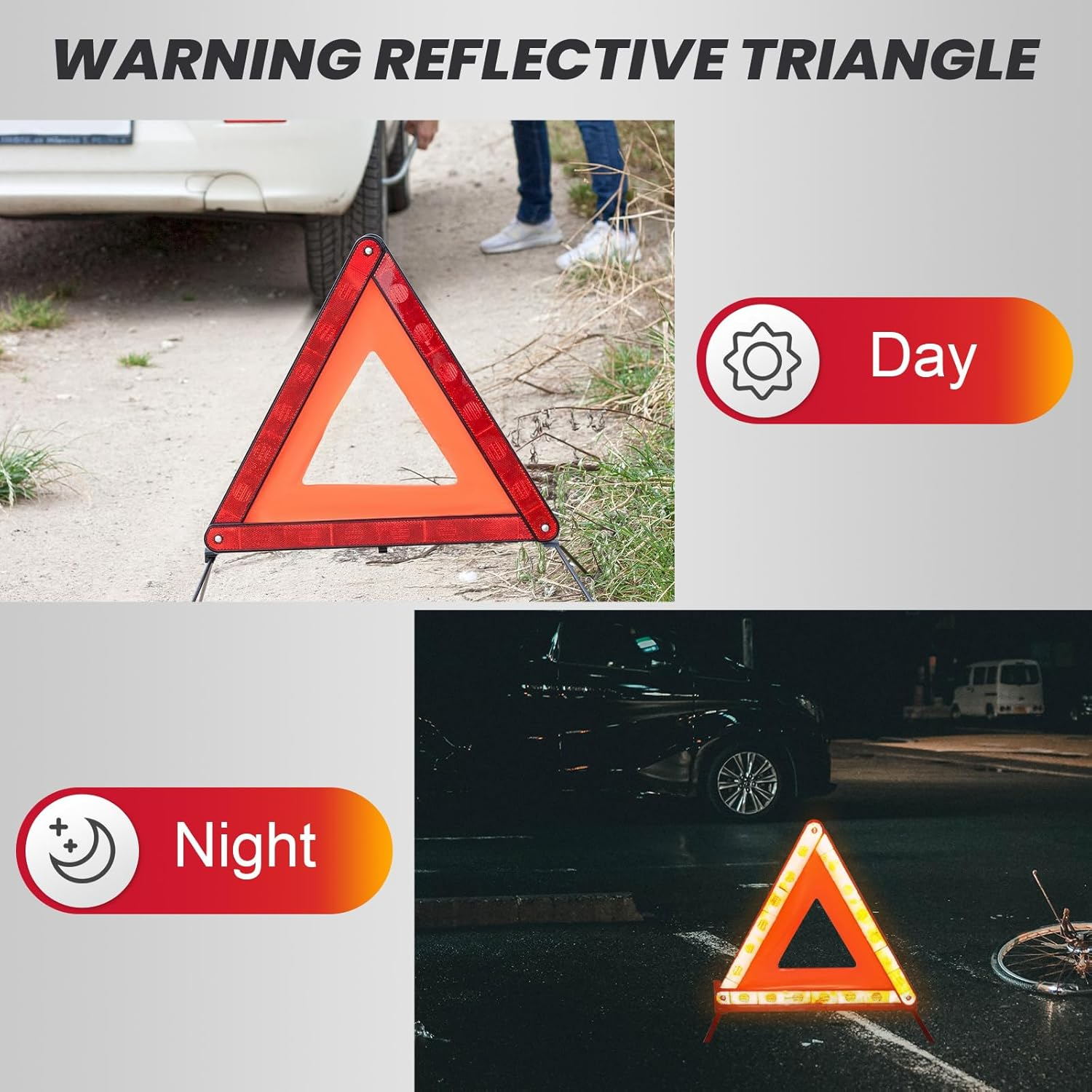 DASBET Emergency Warning Triangles | Roadside Safety Triangle, 3 Pack Foldable Warning Reflective Triangle with Case for Vehicles Breakdown