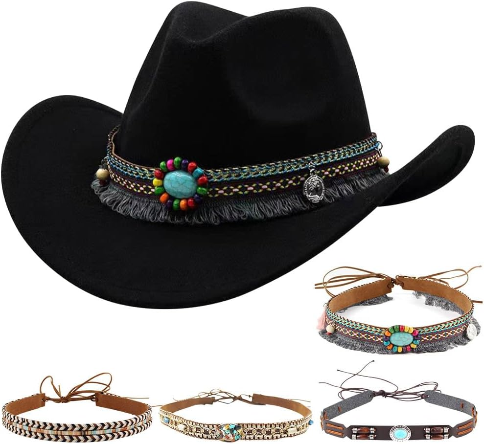 Kids Girls Boys Cowboy Hat Wide Brim Western Toddler Cowgirl Hat with Four Decorative Bands Felt Fedora Hat