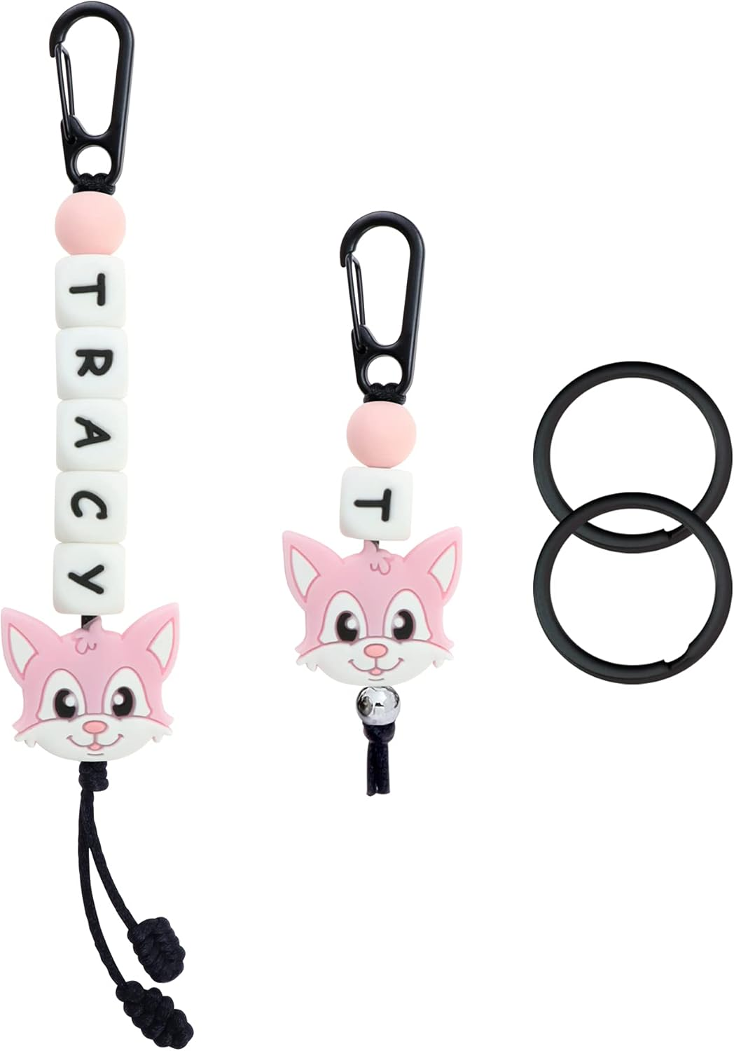 Personalised School Bag Name Tag Child ID Tag with Name, Silicone Beaded Name Tag for Childcare, Daycare, Kindergarten Backpacks - Grey Cat