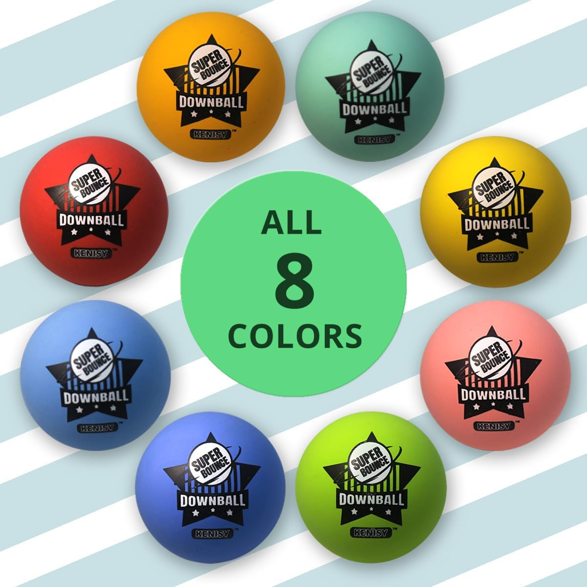 [8Pcs Pack Set] Kenisy down Ball | Australian Handball | Kid Bouncy Balls 60Mm Mixed Color Party Game Bag Filler for Children | Downball with Printing image number 1