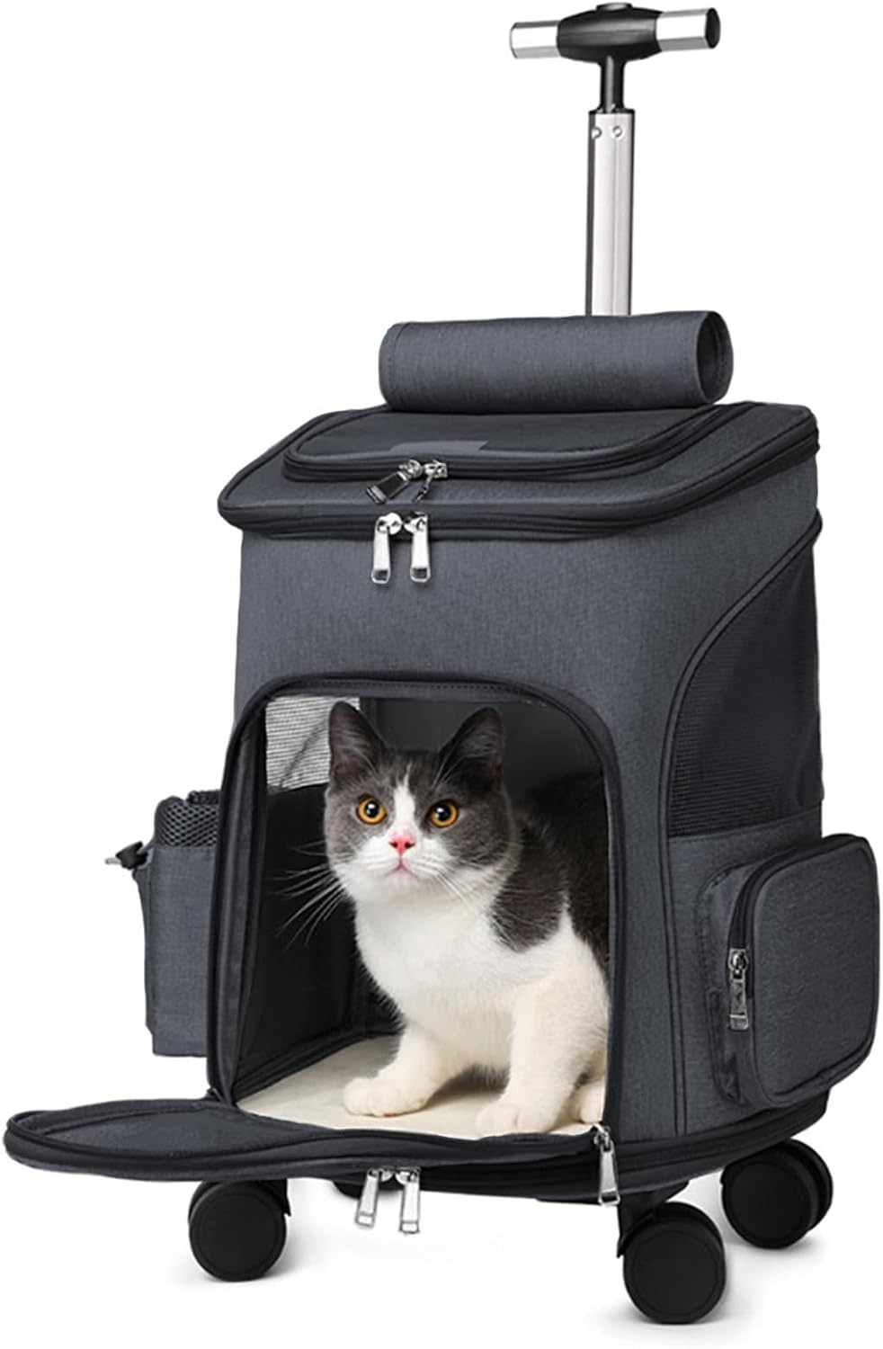 K ERATISNIK Wheeled Pet Carrier Backpack Breathable Pet Carrier with Wheels Collapsible Dog Backpack Carrier for Small Dogs Cats Puppy Dog Stroller Travel Carrier (Large Grey)