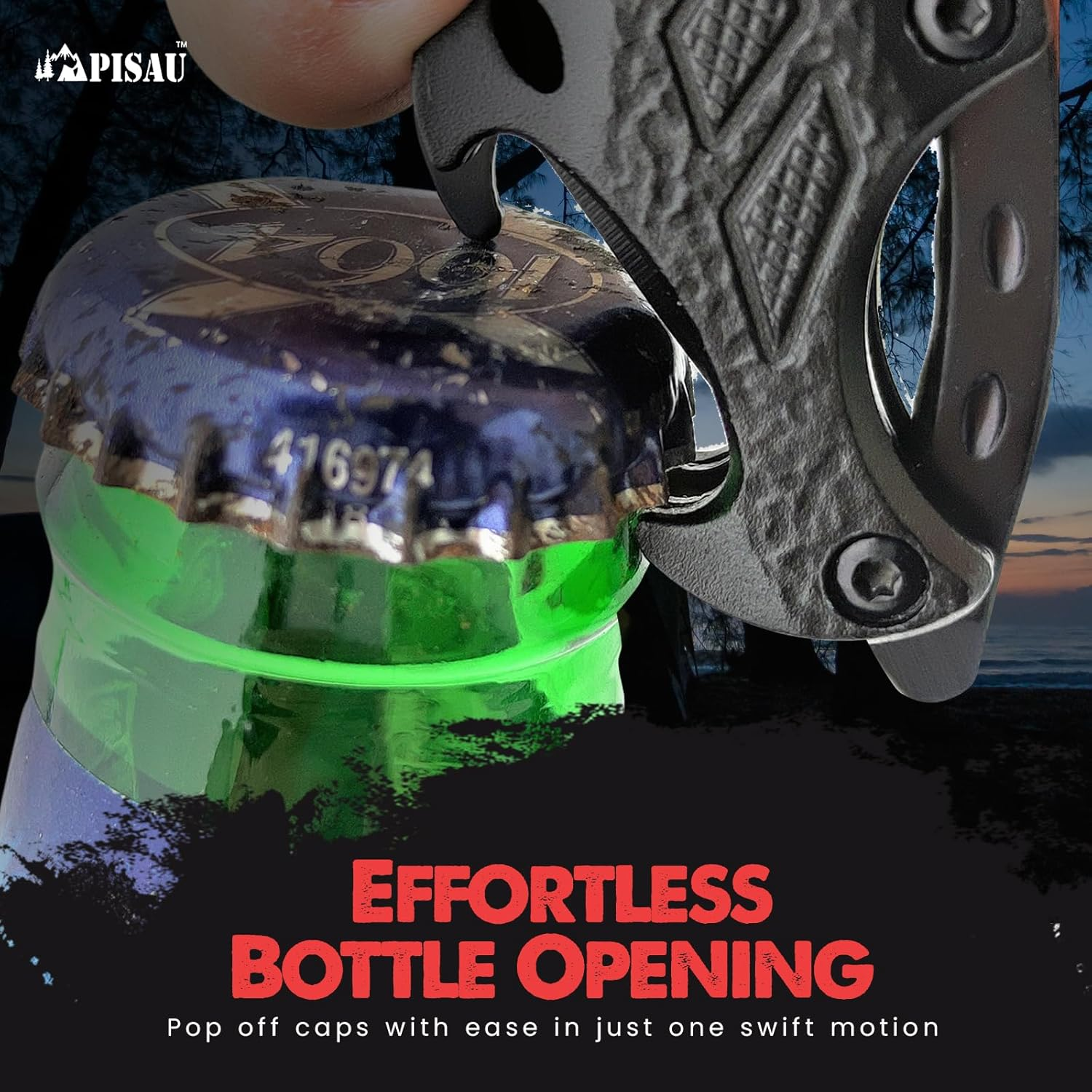 Folding Pocket Knife with Liner Lock, Bottle Opener and Glass Breake (Black) - Black image number 2