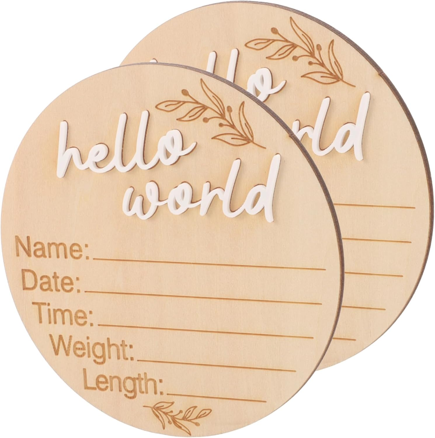 BESPORTBLE 2Pcs Newborn Birth Announcement Sign Wooden Disc Milestone Cards for Nursery image number 1