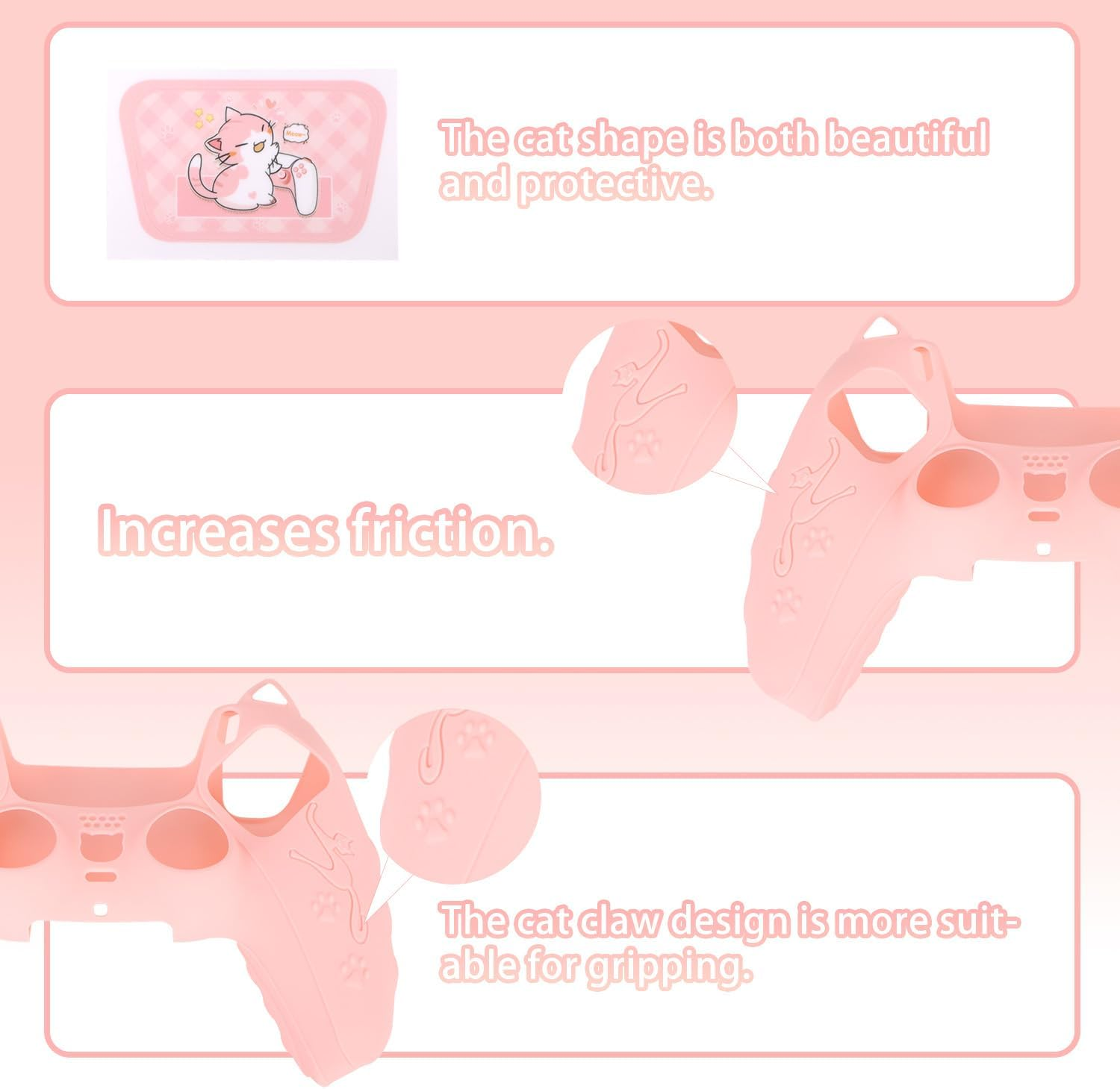 Pink Controller Skin Set for PS5, Cute Cat Paw Anti-Slip Silicone Cover Case for PS5 Wireless Controller Accessories Protective Shell with Thumb Grips & Touchpad Sticker, Girls Gamer Gifts image number 1