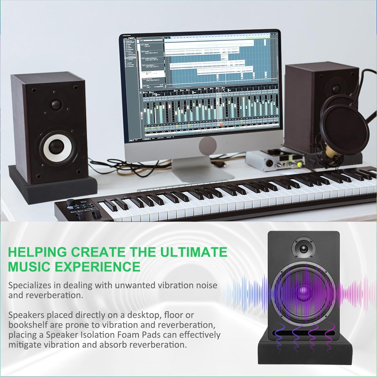 JBER 2 Pack Acoustic Isolation Pads, Studio Monitor Speaker Isolation Foam Pads, High Density Acoustic Foam Suitable for 5" Inch Speakers for Sound Improvement Prevent Vibrations image number 1