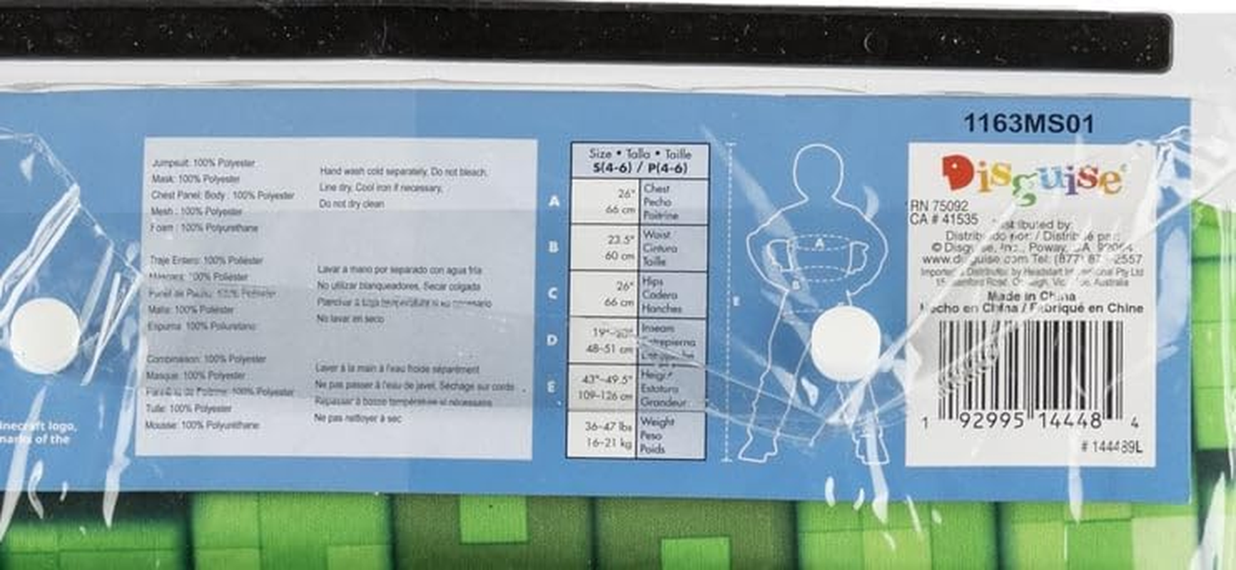 Minecraft Creeper Value plus Costume Size 4-6