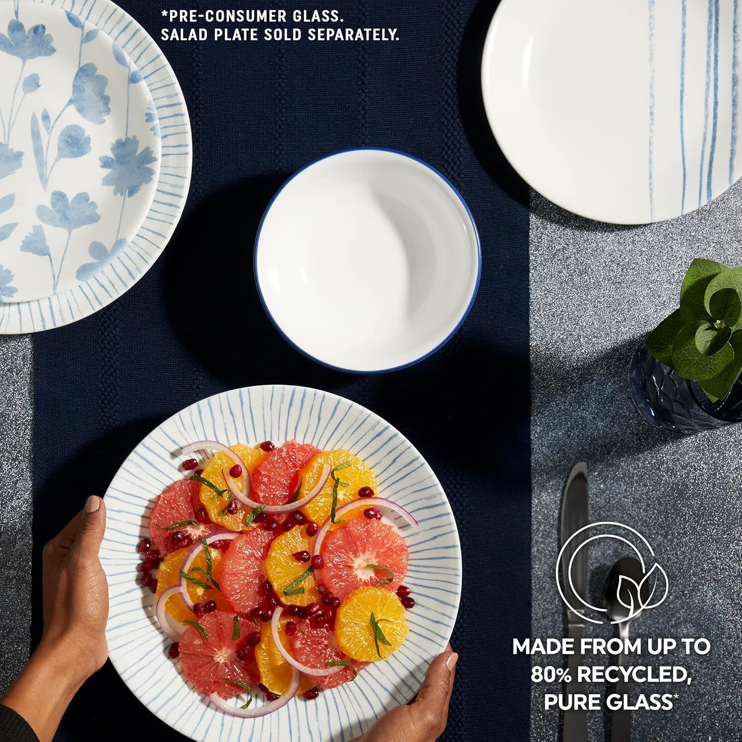 Corelle Nautical Stripes Dinnerware 18-Piece Set, White image number 3