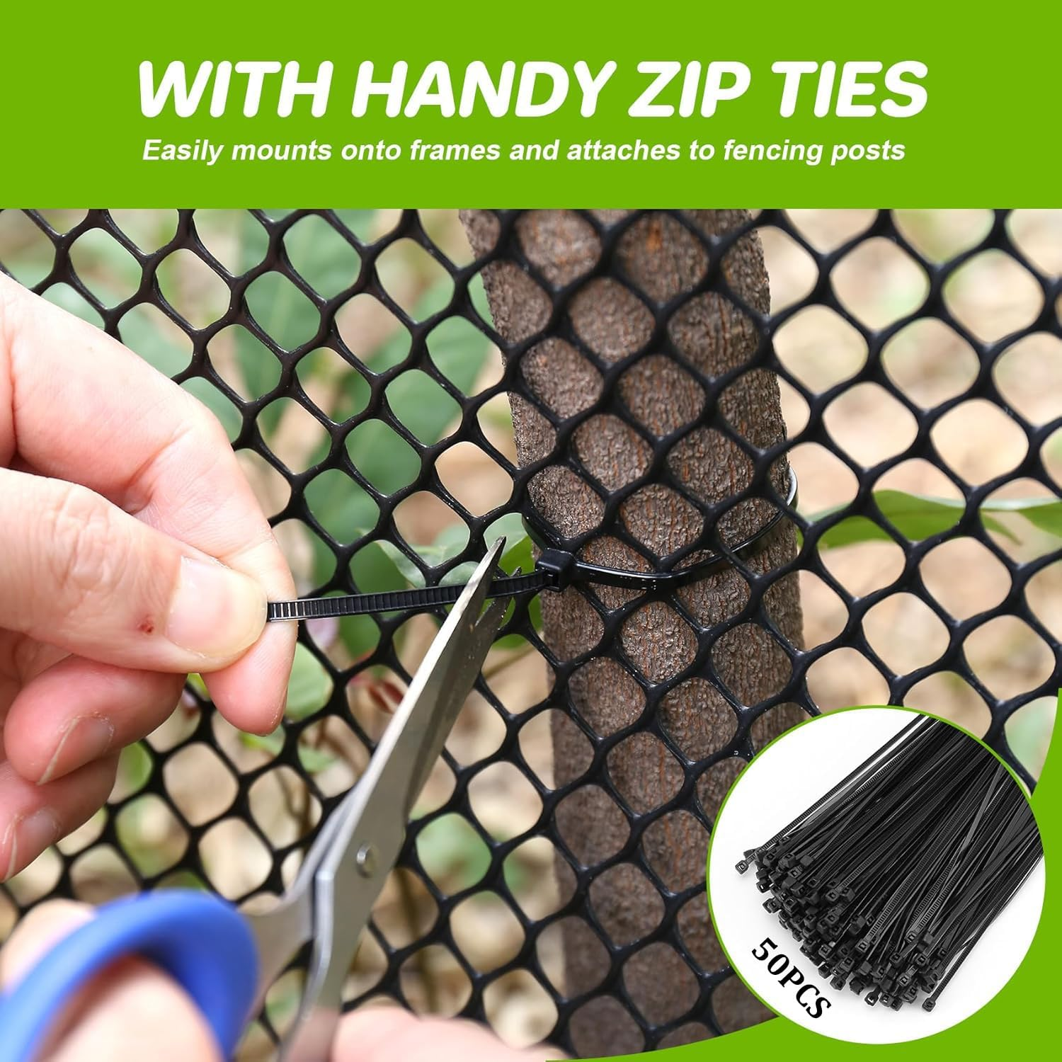 Yharnamite 40 X 300Cm Plastic Wire Mesh Fence Roll with 50 Pcs Fixed Straps, Durable Chicken Wire Mesh for Poultry, Dog, Rabbit, Heavy Duty Plastic Fencing Netting for Garden, Yard Protection (Black) - Black image number 3