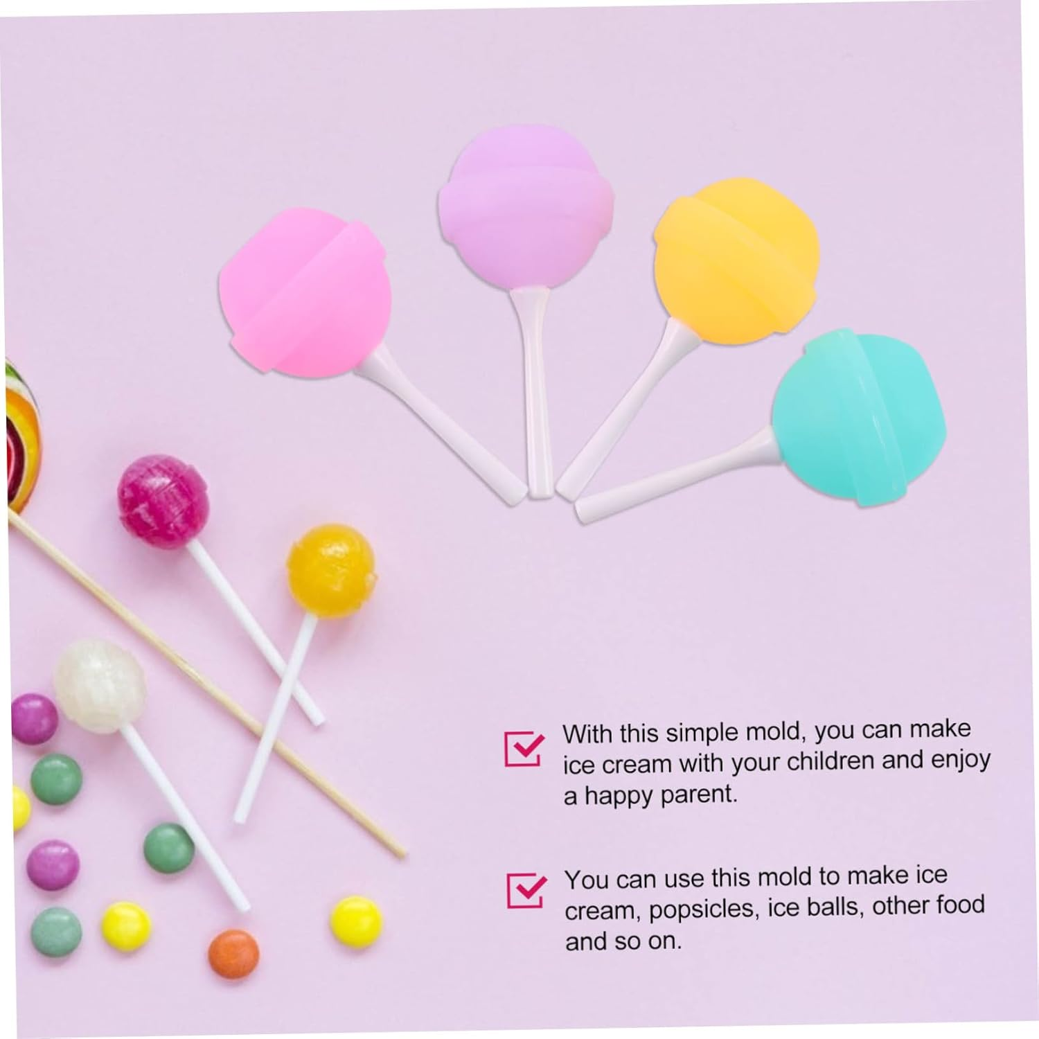 UTHCLO 4Pcs Silicone Lollipop Shape Ice Mold Maker for Creative Treats Easy to Clean Space-Saving Design for Boys and Girls and Family Fun image number 4