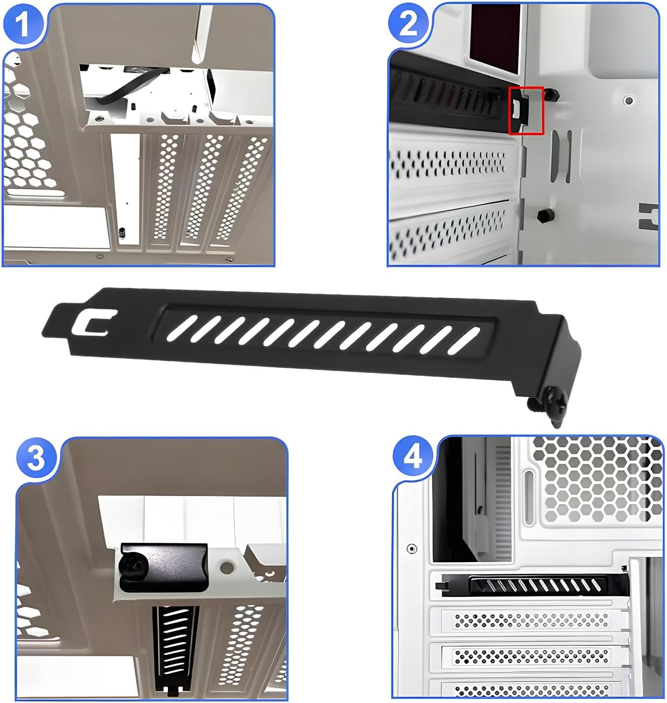 Be in Your Mind 5Pcs Alloy Steel PCI Slot Cover Bracket Full Profile Expansion Slot Cover Plate Black with Screws for PC Case Airflow and Dustproof, 120X20X12Mm image number 1