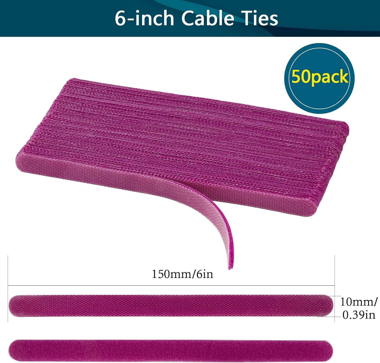 YOVXLO 50PCS 6 Inch Reusable Cable Ties Wire Ties Cord Organizer Cable Organizer Adjustable Management，Microfiber Cloth Used for Computer Link Cable Cord Management USB Cable Ties (Purple) image number 1