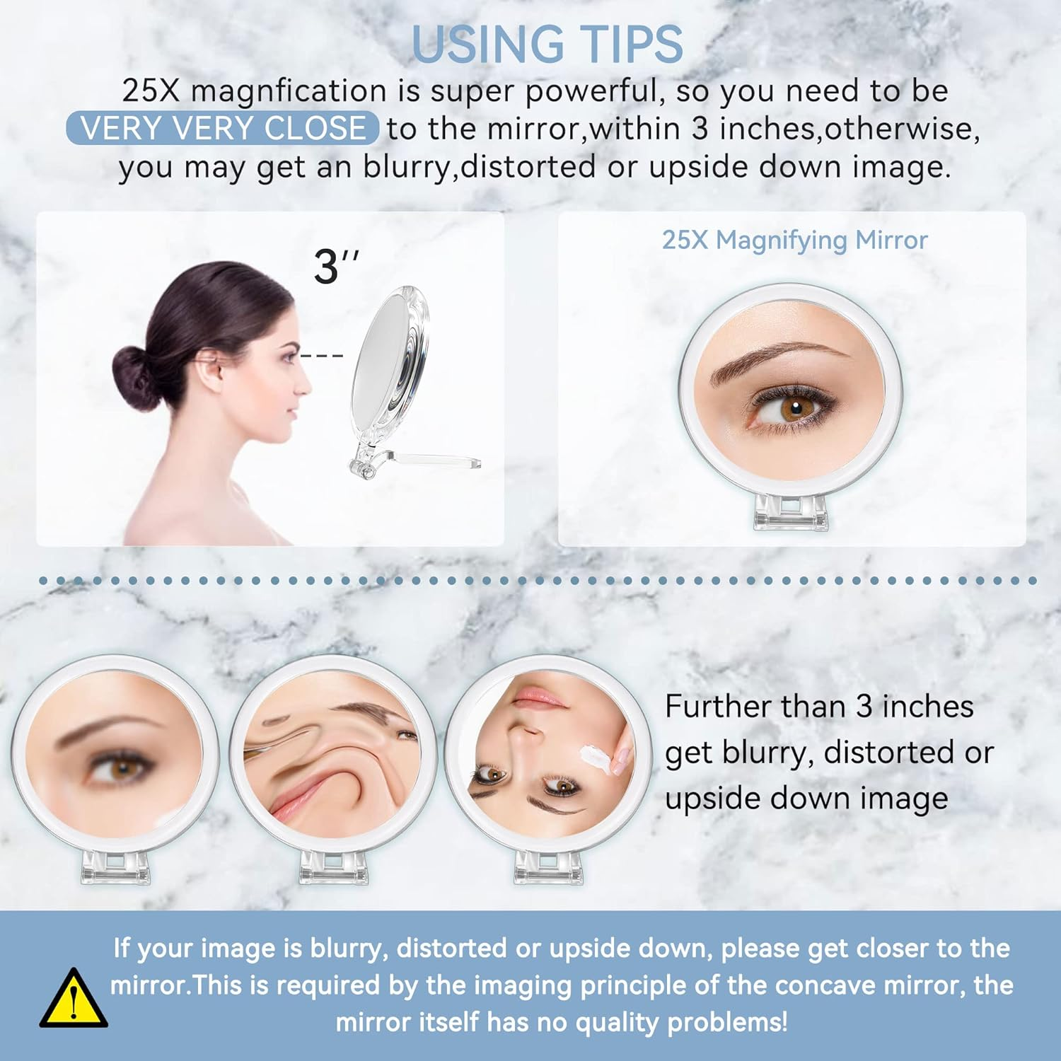 MIYADIVA Hand Mirror, 25X Magnifying Mirror with Handle, Magnifying Makeup Mirror with Double Side 25X/1X Magnification, Handheld Mirror Use for Travel Makeup Mirror and Blackhead Removal 6 Inch