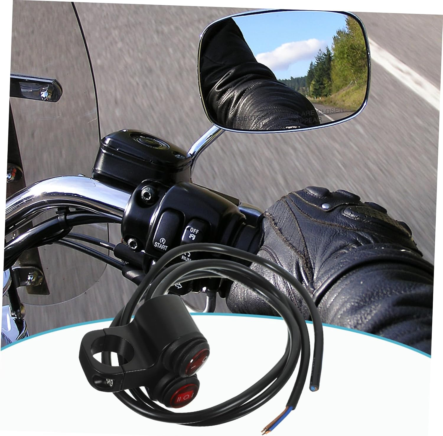 PLAFOPE Motorcycle Handlebar Toggle Switch with Headlight Button 3-Wire Waterproof Motorbike Handlebar Switch for Electric Bikes and Scooters with Indicator Light image number 2