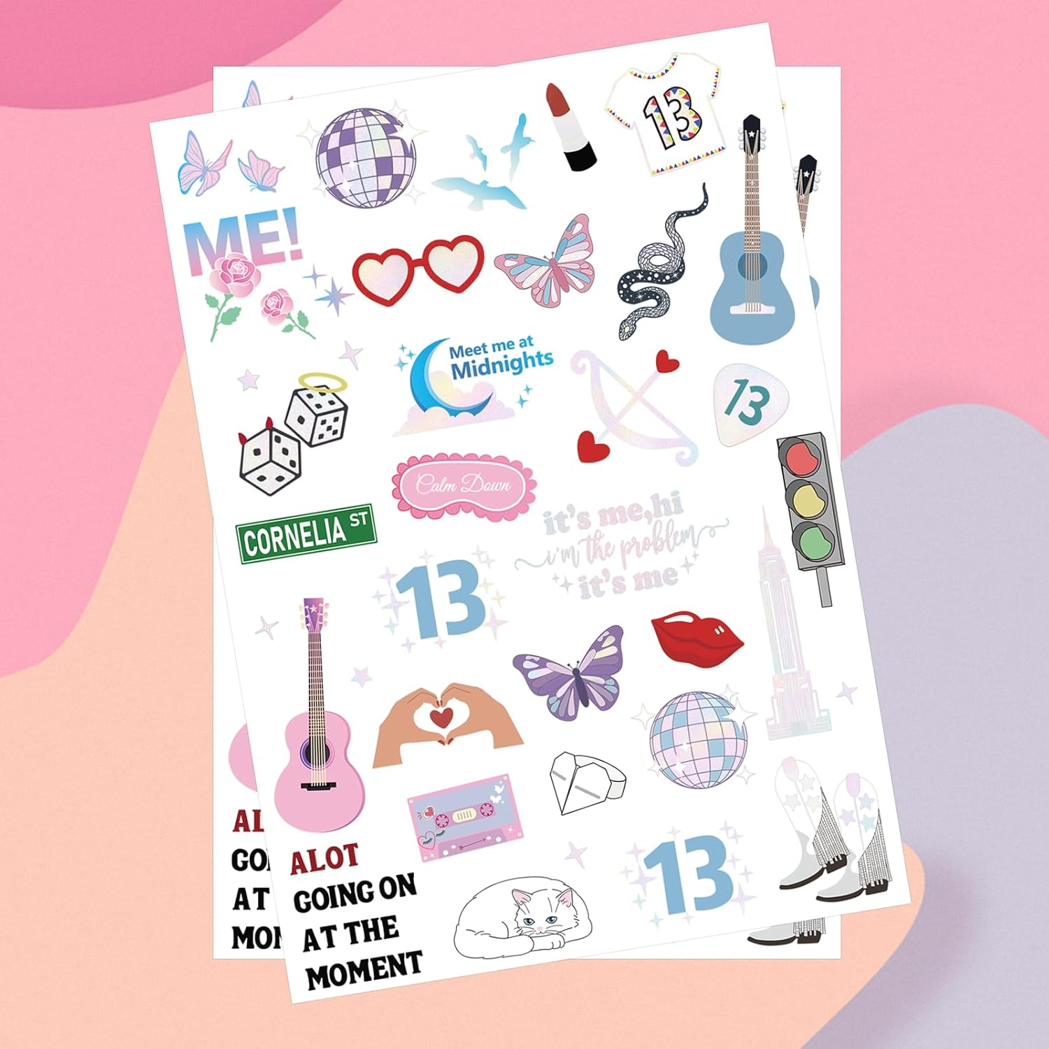 Ovasorve Eras Party Temporary Tattoos - 62 Iridescent Styles | Birthday Decorations, Fans Party Accessory, Concert Merch, Karma Theme Favor,Girls Party Supplies image number 1