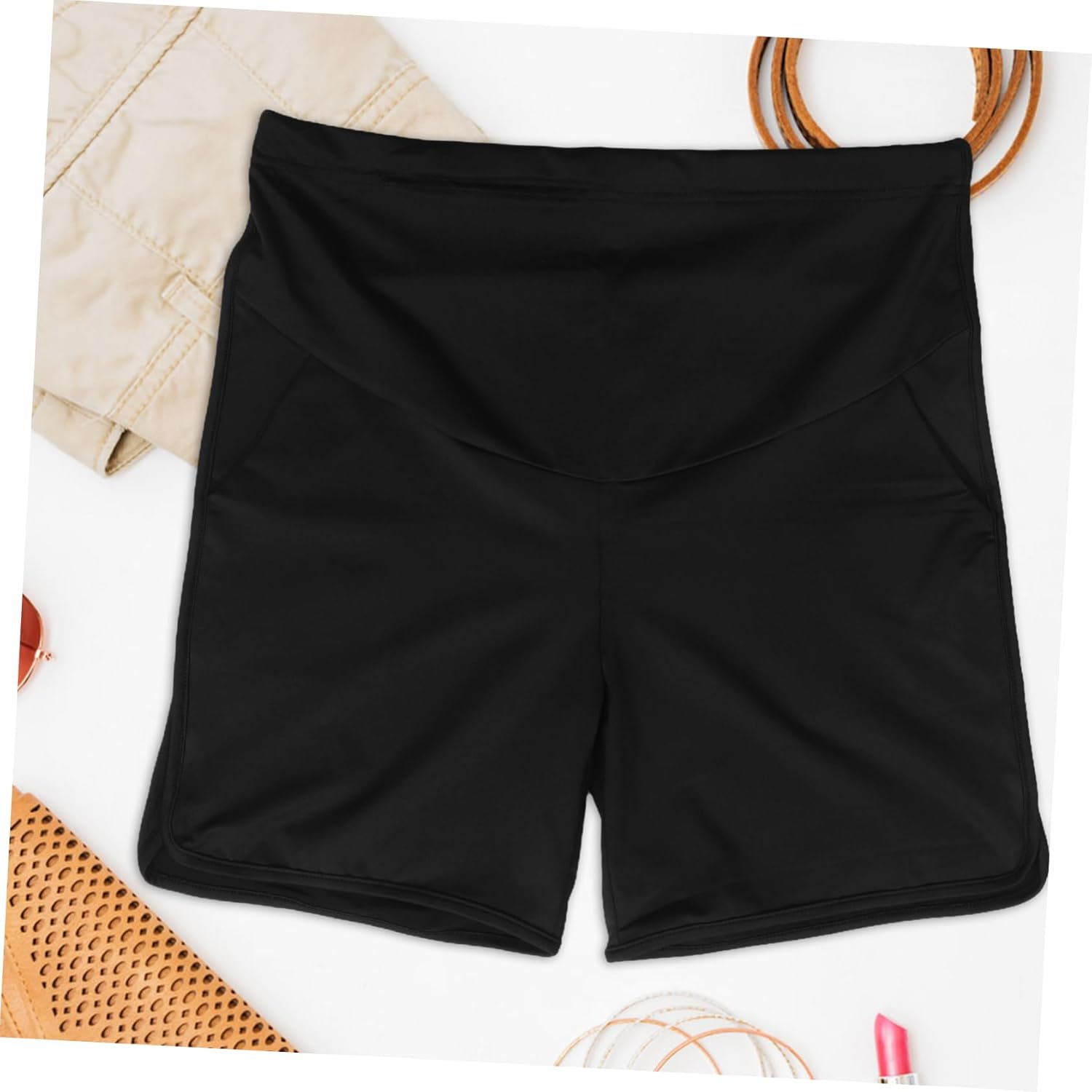 FOMIYES Lightweight Breathable Maternity Shorts over Belly Elastic Pregnancy Bottoms for Women Spring Summer and Active Wear Black