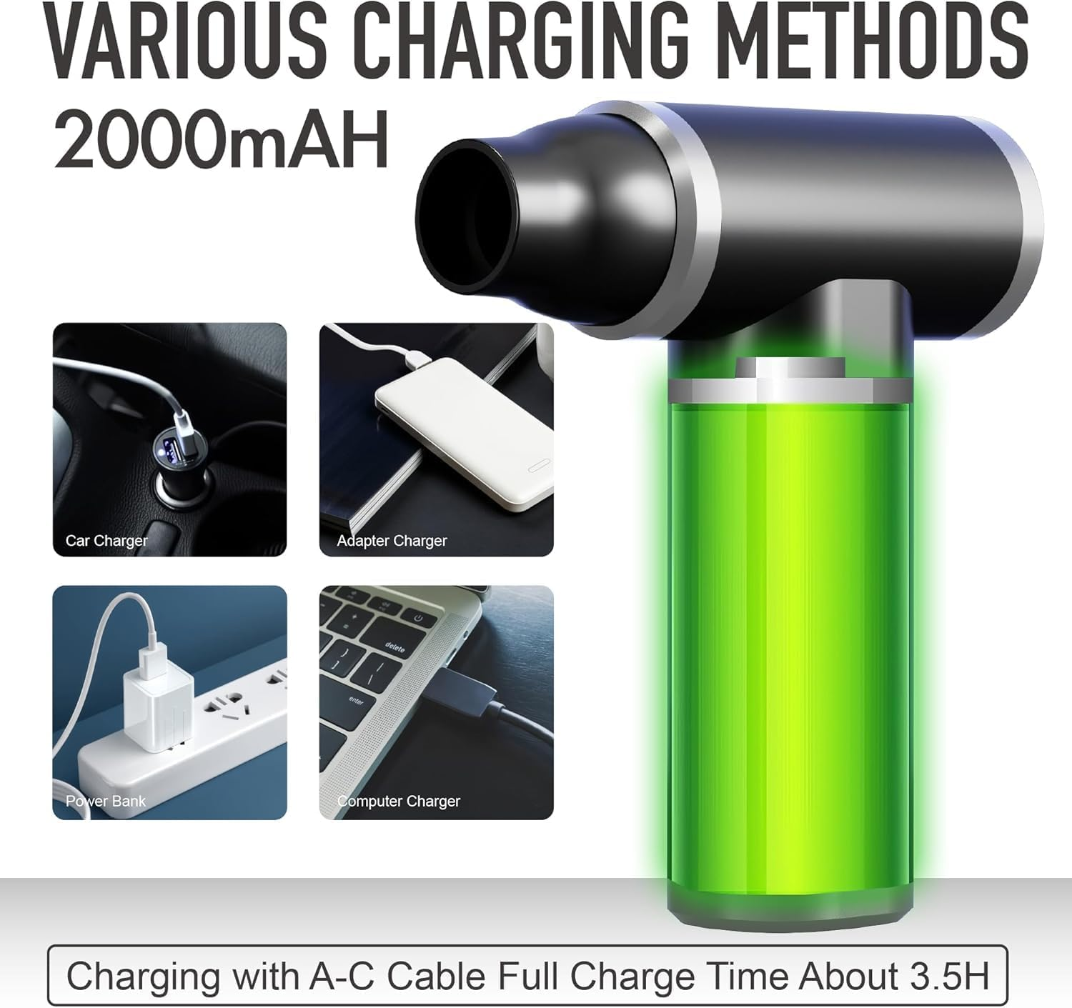 2000Mah Recharged Air Duster, Multipurpose Air Duster Fan for Computer Keyboard Cleaning, Air Cushion Inflation, Car Interior Cleaning, Barbecue Carbon Blowing, Vacuuming, Hair Blowing, Etc. image number 3