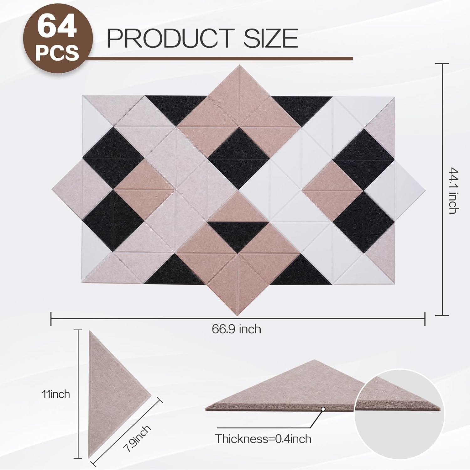 Tutmyrea 64 Pack Self-Adhesive Triangular Acoustic Panels, High Density Sound Absorbing Soundproof Wall Decoration Dampening Panels for Recording Studios, Homes, and Offices(Camel) image number 3