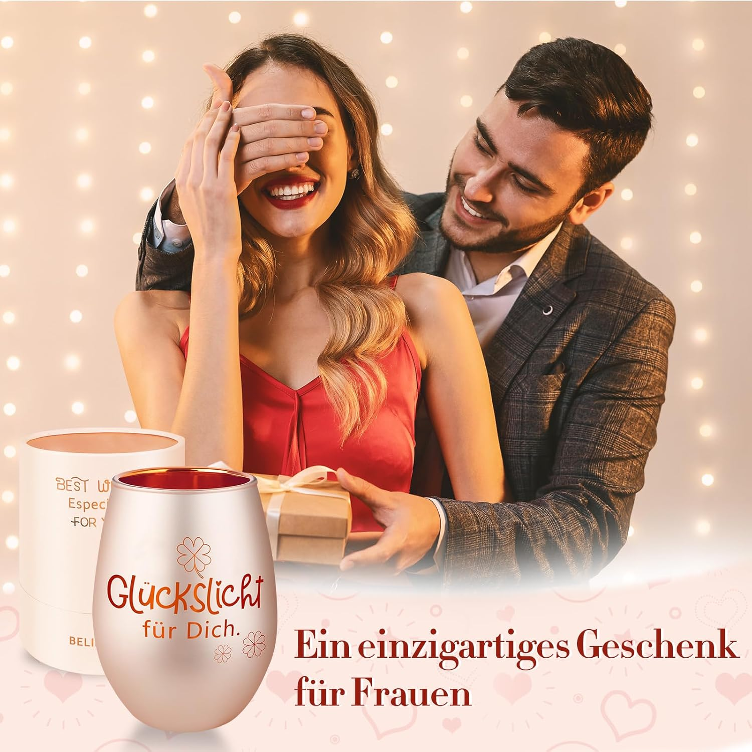 Belillpipi Lucky Light Gifts Lantern with Engraving, Lantern in Rose Gold with Gift Box, Glass Tea Light Holder, Special Gift for Birthday, Christmas, Thank You Gift for Women image number 2