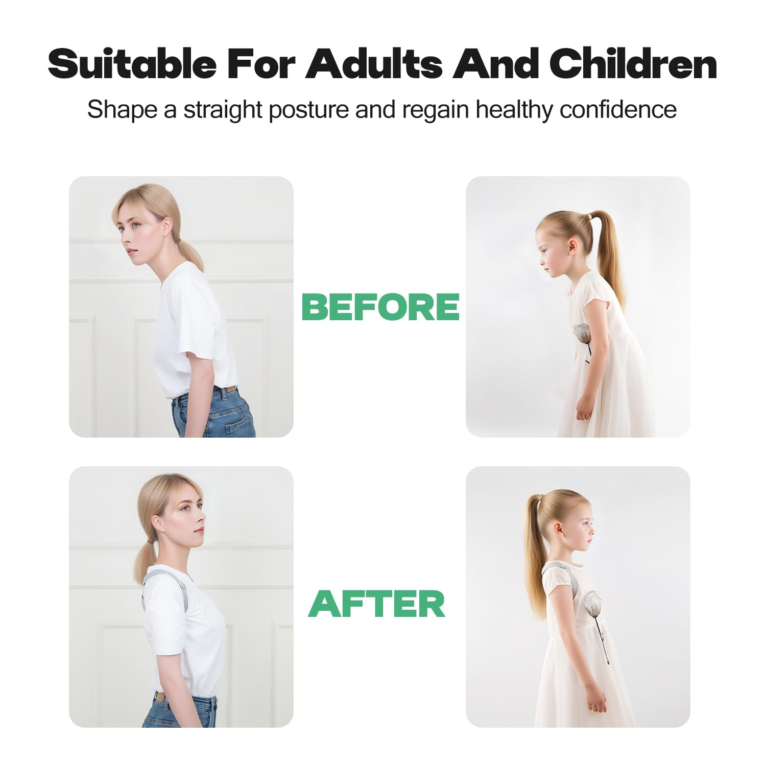 WEKUBA Posture Corrector - Adjustable Back Brace for Kids & Adults, Smart Vibration Alert, Rechargeable Design, Supports Healthy Sitting & Standing Posture, Helps Prevent Hunchback & Nearsightedness