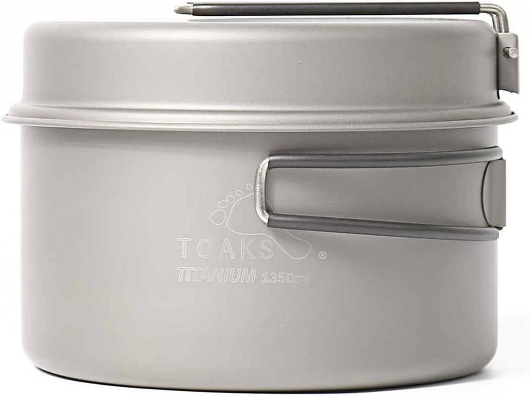 Toaks Titanium Outdoor Camping Pan, Hiking Cookware, Backpacking Cooking Picnic Bowl, Pot Pan Set, 1100Ml