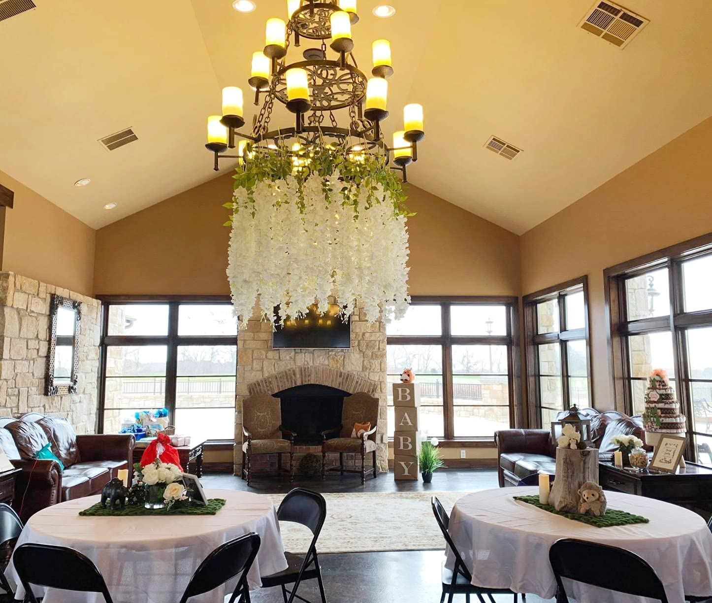 Fake Hanging Flowers - 12 Pieces 3.75 Feet/Piece Artificial Wisteria Vine Ratta Hanging Garland Silk Flowers for Home Party Wedding Decor (White) image number 5