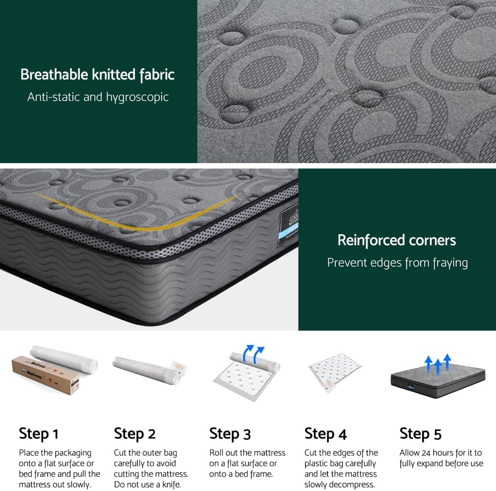 Giselle Bedding Mattress Bed Pocket Spring 26Cm King Euro Top Medium Firm Foam image number 5