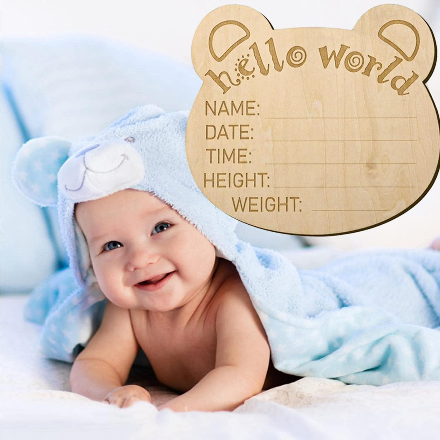 Wooden Baby Announcement Sign, Newborn Baby Announcement Sign, 5.9 Inch Hello World Newborn Welcome Sign for Baby Shower, Photo Prop, Hospital, Nursery, New Parents (A) image number 6