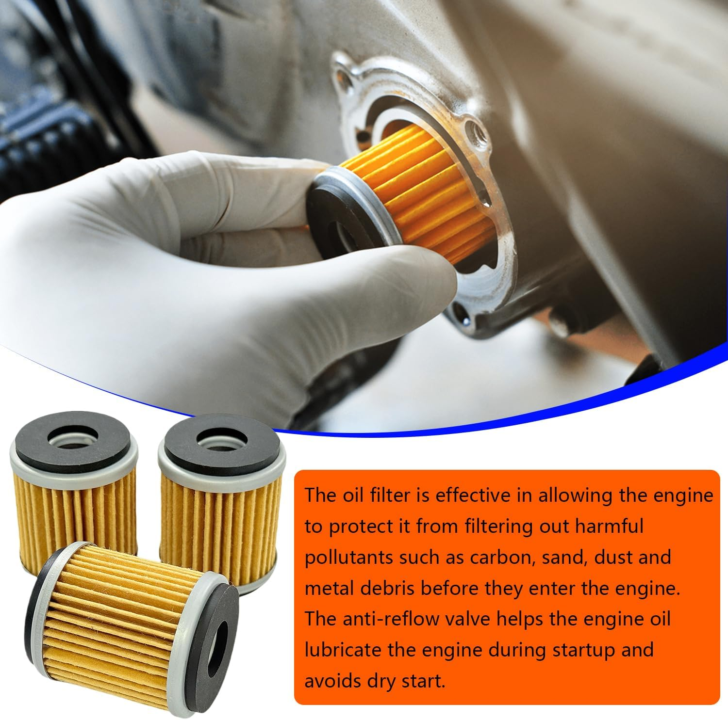 BIGLKNM 3 Packs Oil Filter with O-Ring 5D3-13440-09-00 for Yamaha YFZ450 YZ250F YZ426F WR250F WR450F WR426F 5D3-13440-02-00 ATV Oil Filter image number 5